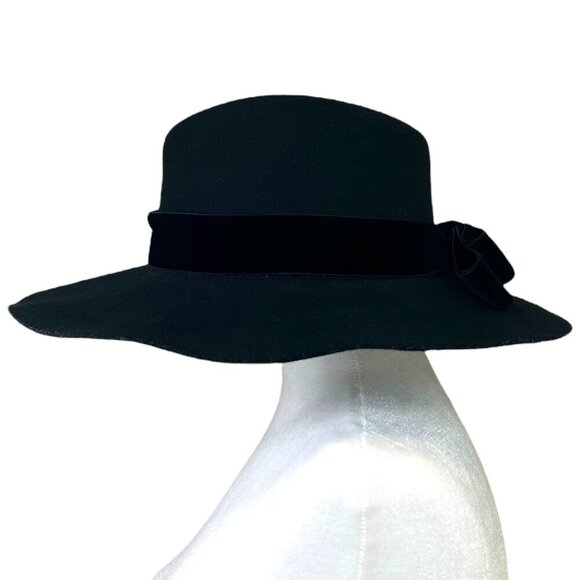 Sensi Studio - Women’s Felted Wool Fedora Hat, Velvet Band, Bow - Black, Large - Picture 6 of 16